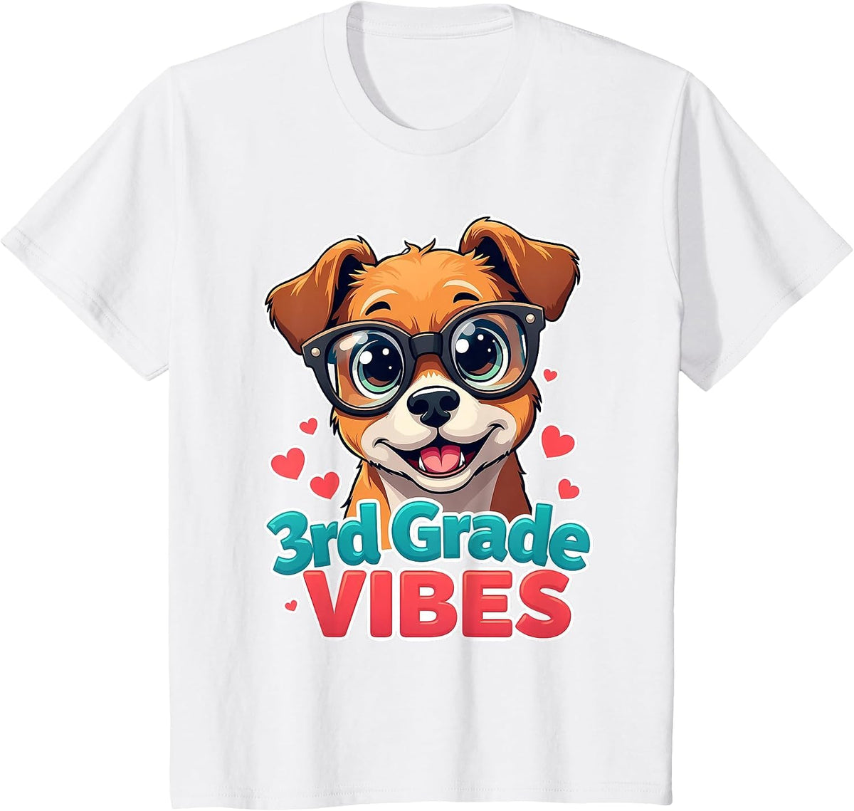 Third 3rd Grade Vibes Back to School Cute Dog Glasses Girls T-Shirt - White
