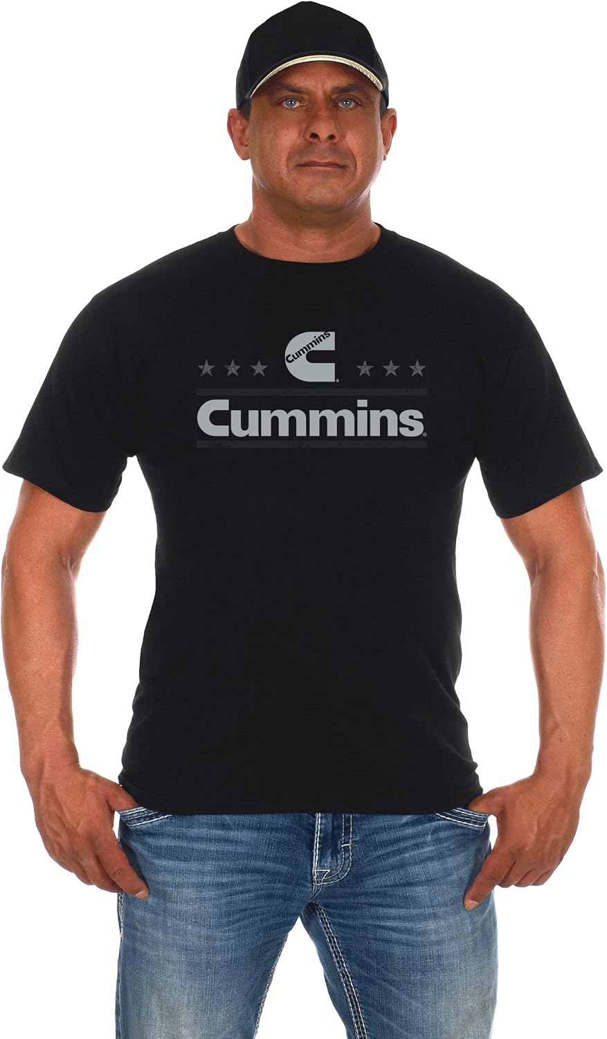 Men's Cummins Diesel Distressed Stars & Bars Crew Neck T-Shirt - Black