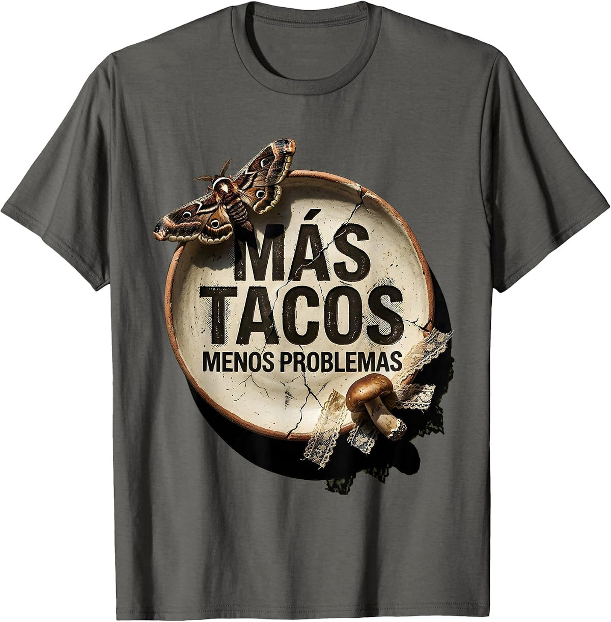 Mas Tacos Menos Problemas Mexican Food Design T-Shirt - Asphalt Grey