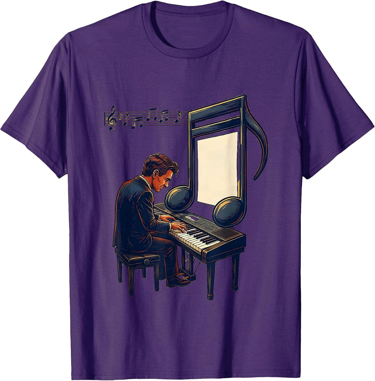 Men's Pianist Eighth Note Memo Humor Music Lover Gift T-Shirt - Purple