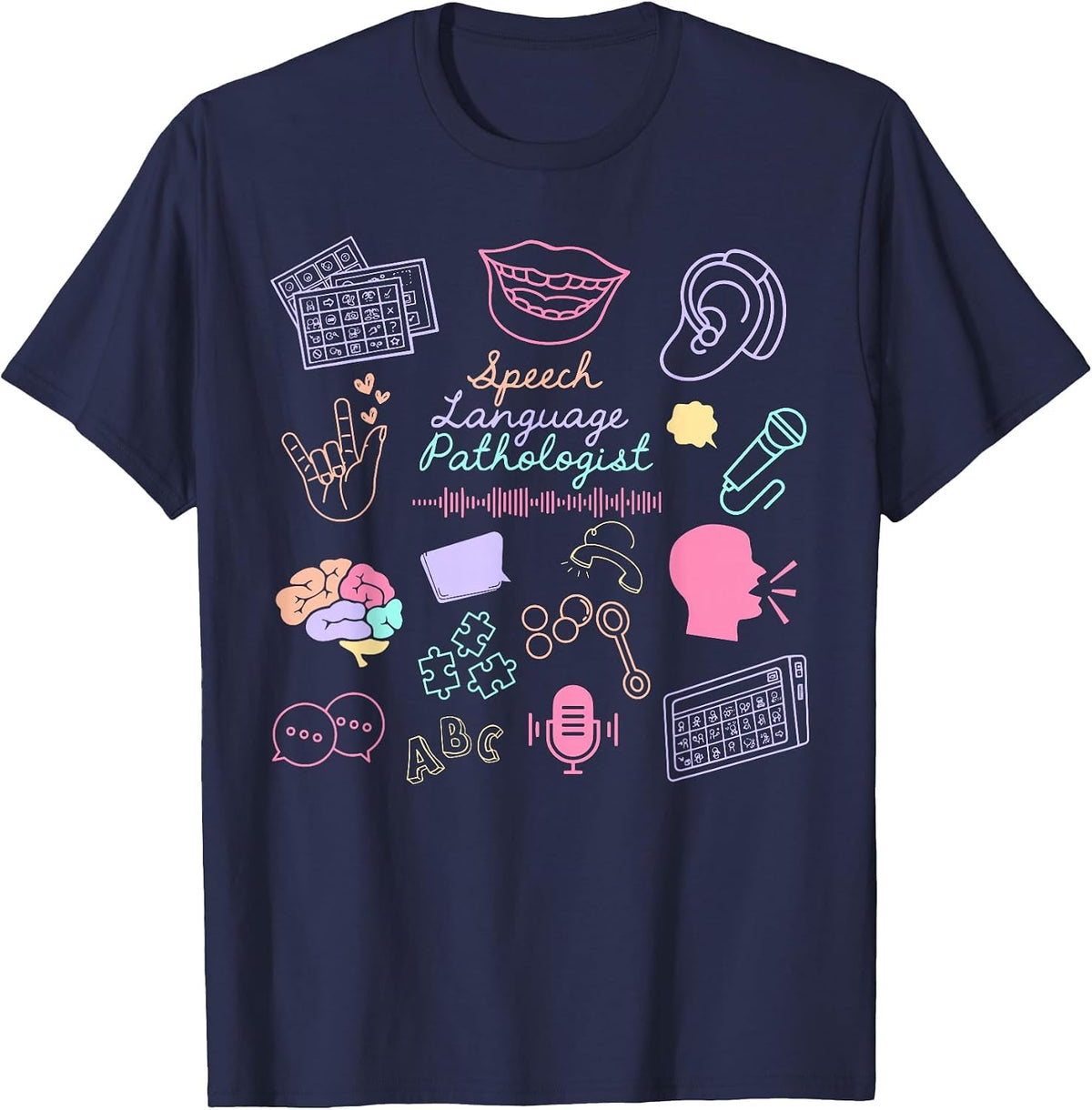 Retro Speech Language Pathologist SLP SLPA Speech Therapist T-Shirt - Navy Blue