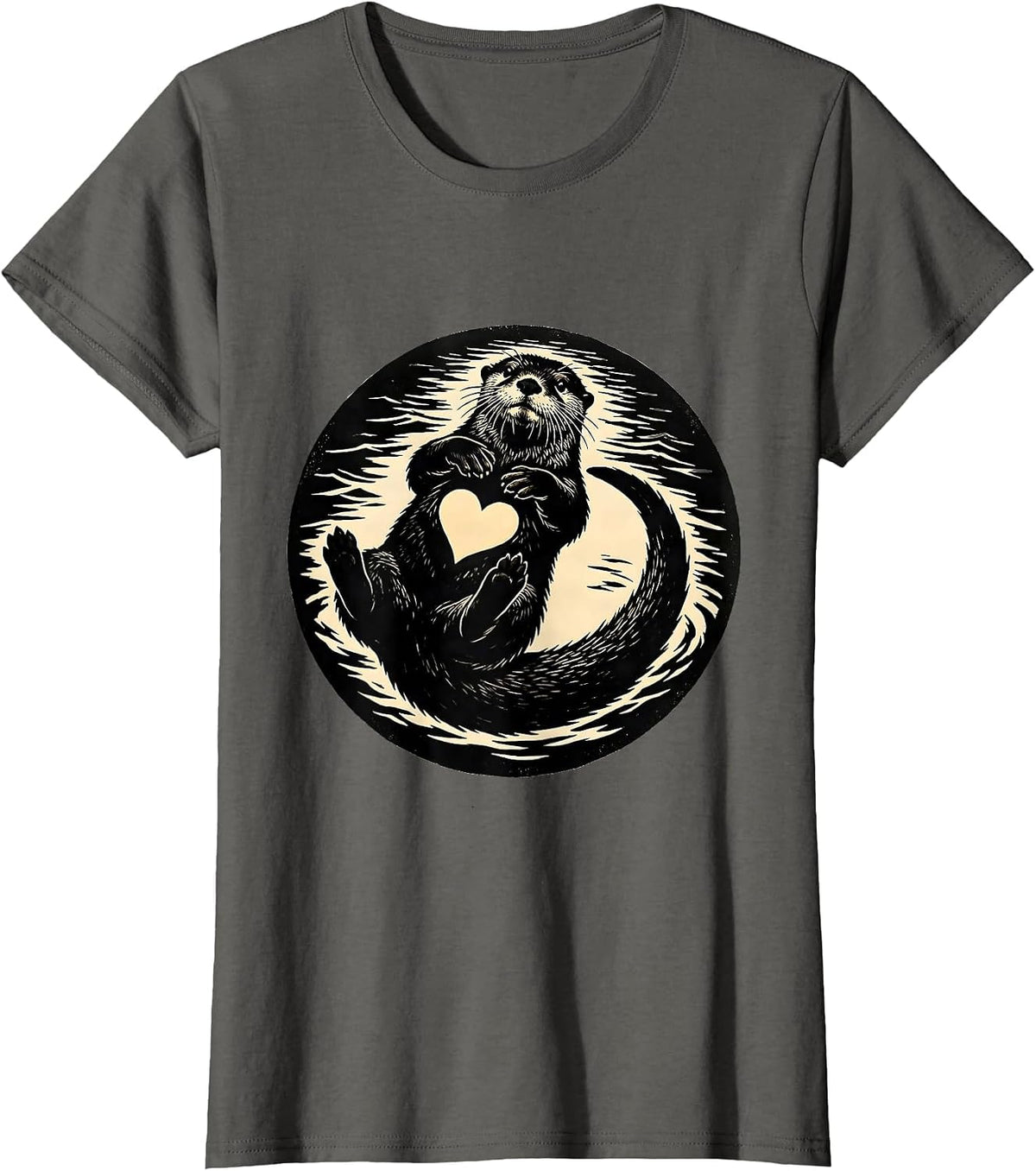 Back Floating Otter Silhouette Funny Animal Lover Humor T-Shirt, Women, Asphalt Grey, XX-Large - As Pictured