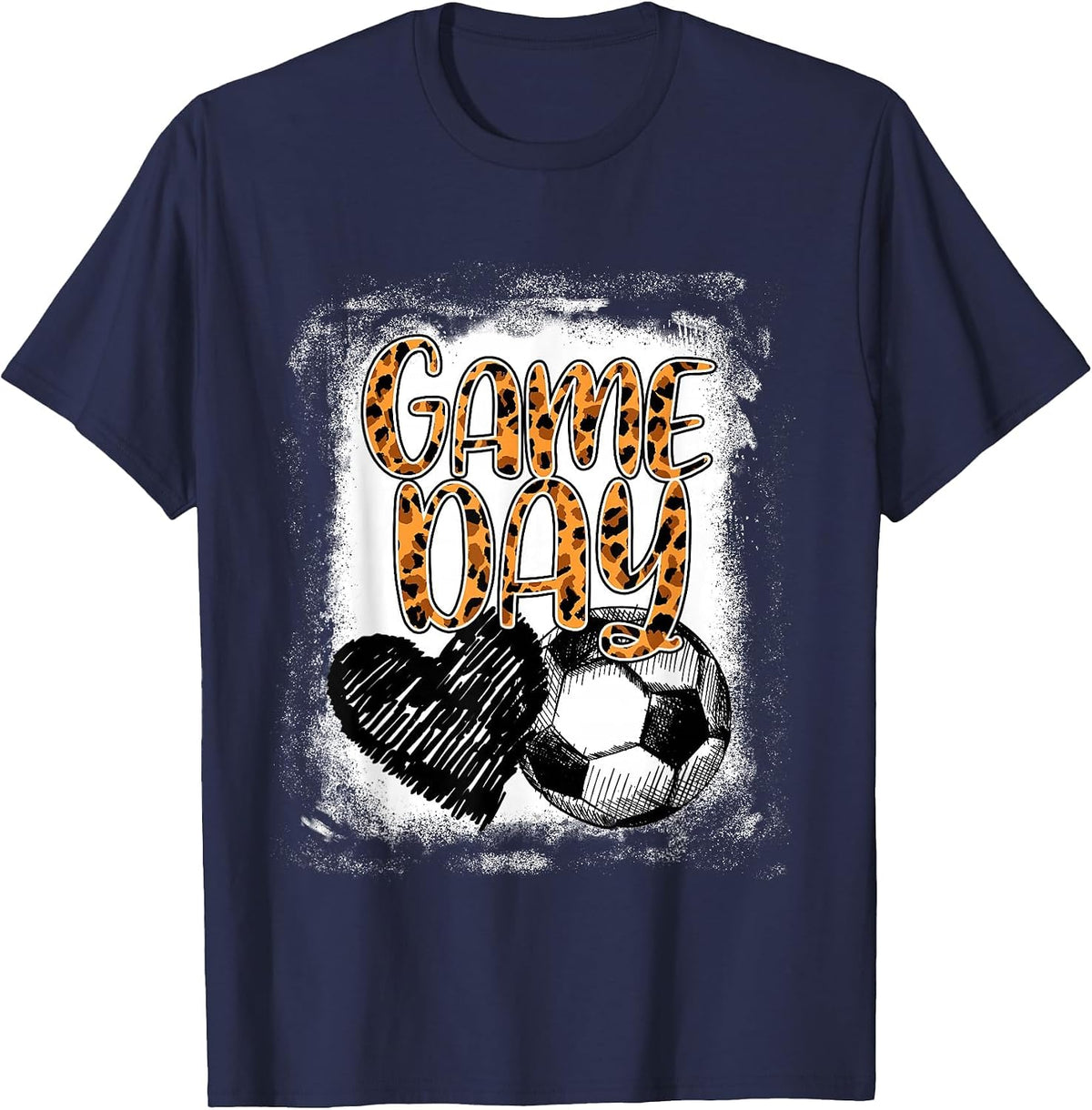 Soccer Game Day Women Leopard Cheetah Print Soccer Fan T-Shirt - Navy Blue