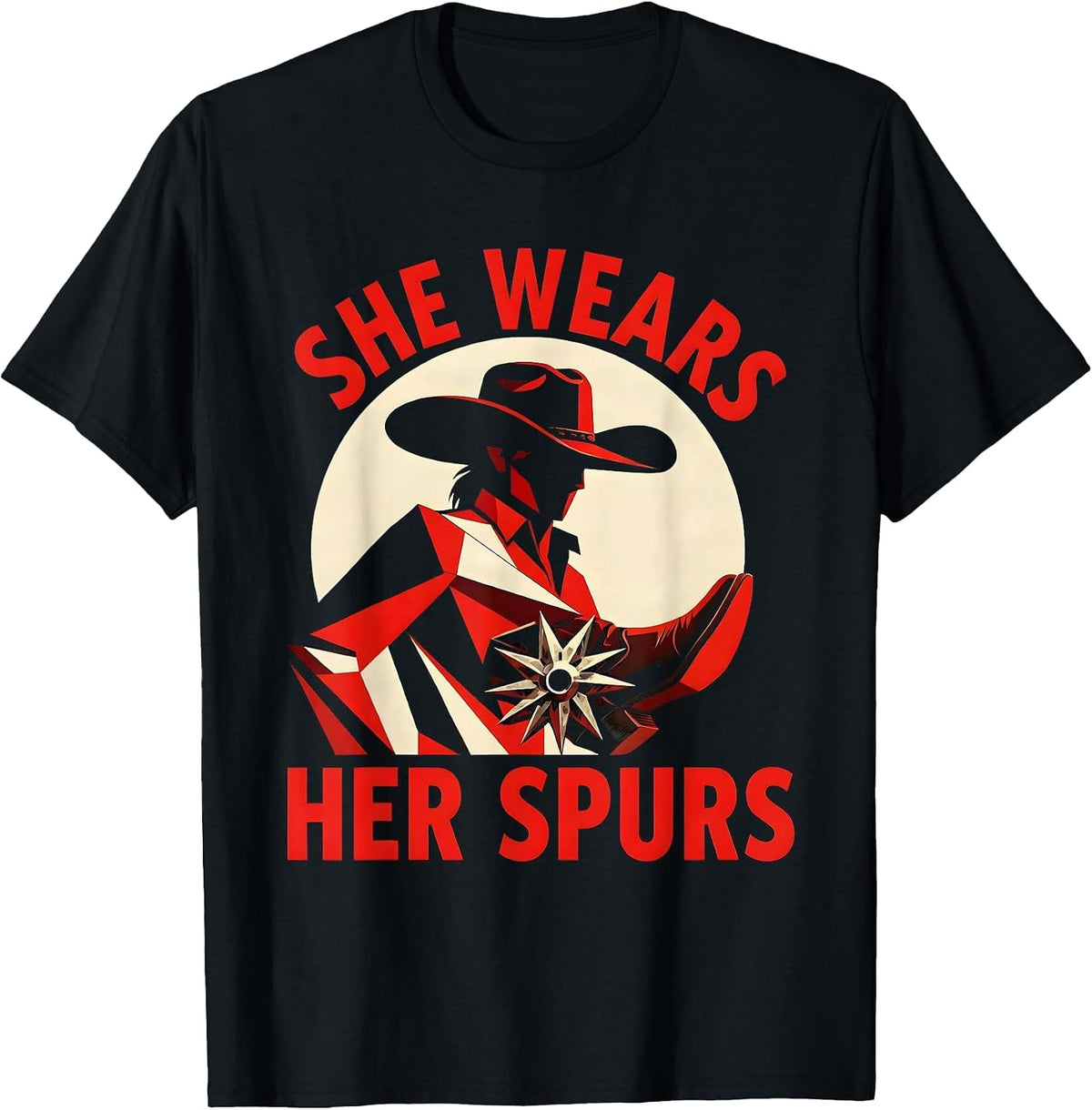 Men's She Wears Her Spurs Cowgirl Western Design T-Shirt - Black