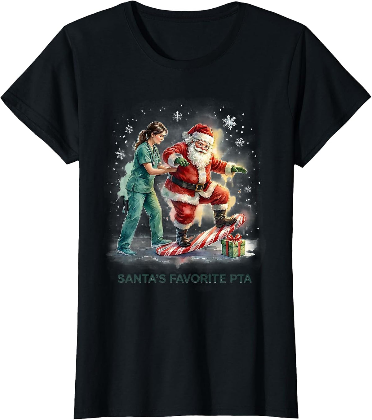 Santa's Favorite PTA Watercolor Occupational Therapy T-Shirt - Black
