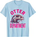 Men's Otter Department Risograph Minimalist Line Art Badge Patch T-Shirt - Baby Blue