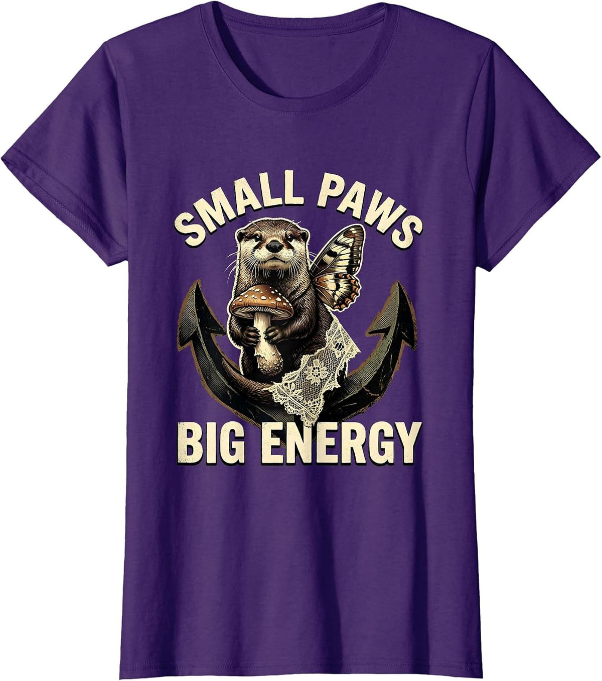 Women's Small Paws Big Energy Otter Design T-Shirt - Purple