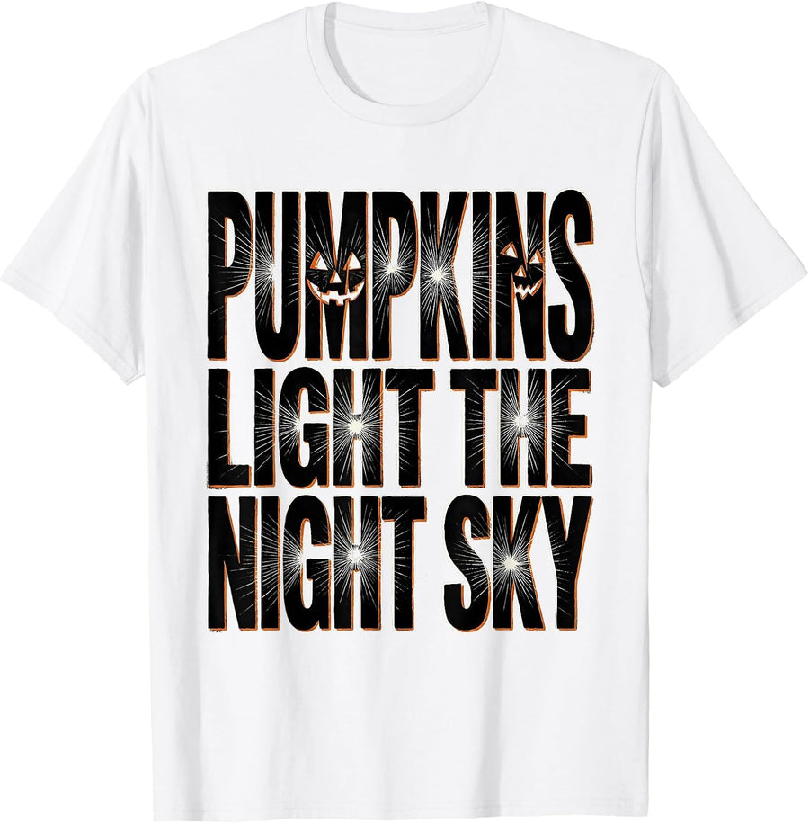 Men's Pumpkins Light the Night Sky Halloween Design T-Shirt - White