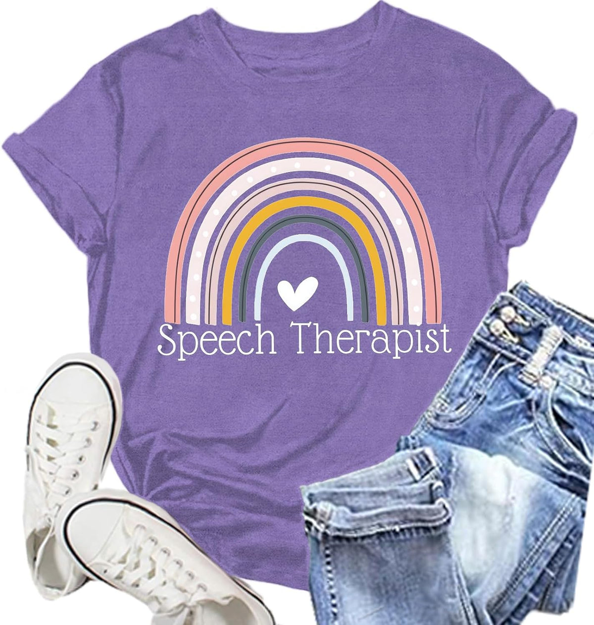 Womens Speech Therapy Shirt Speech Therapist Rainbow T-Shirts Language Pathologist Tee Tops - Purple