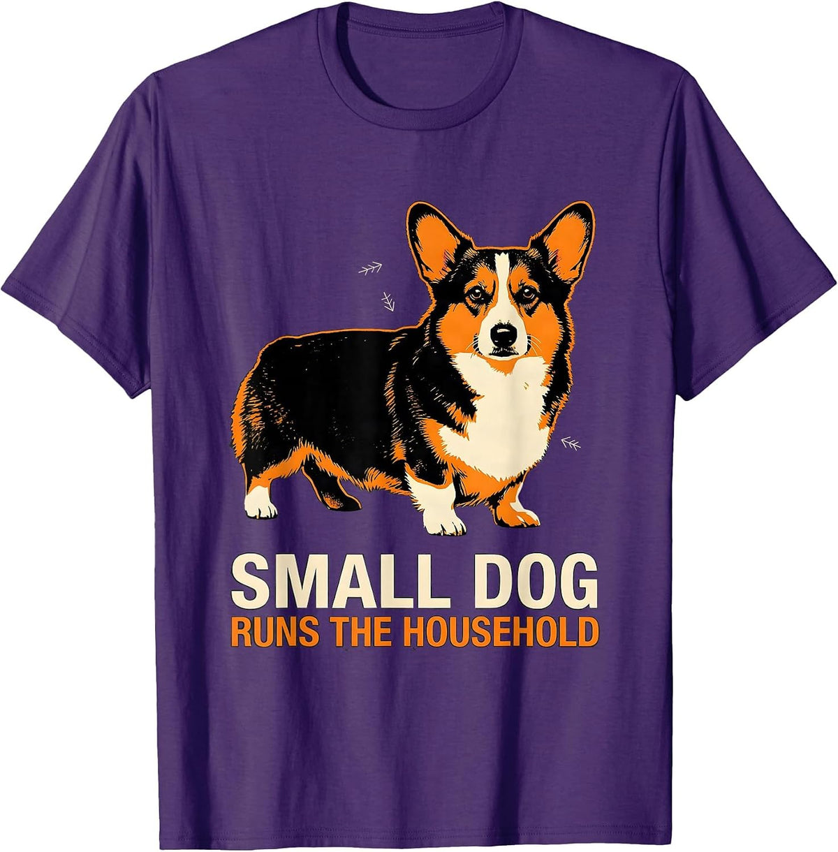 Small Dog, Runs The Household Funny Corgi Mom Dad Retro T-Shirt - Purple