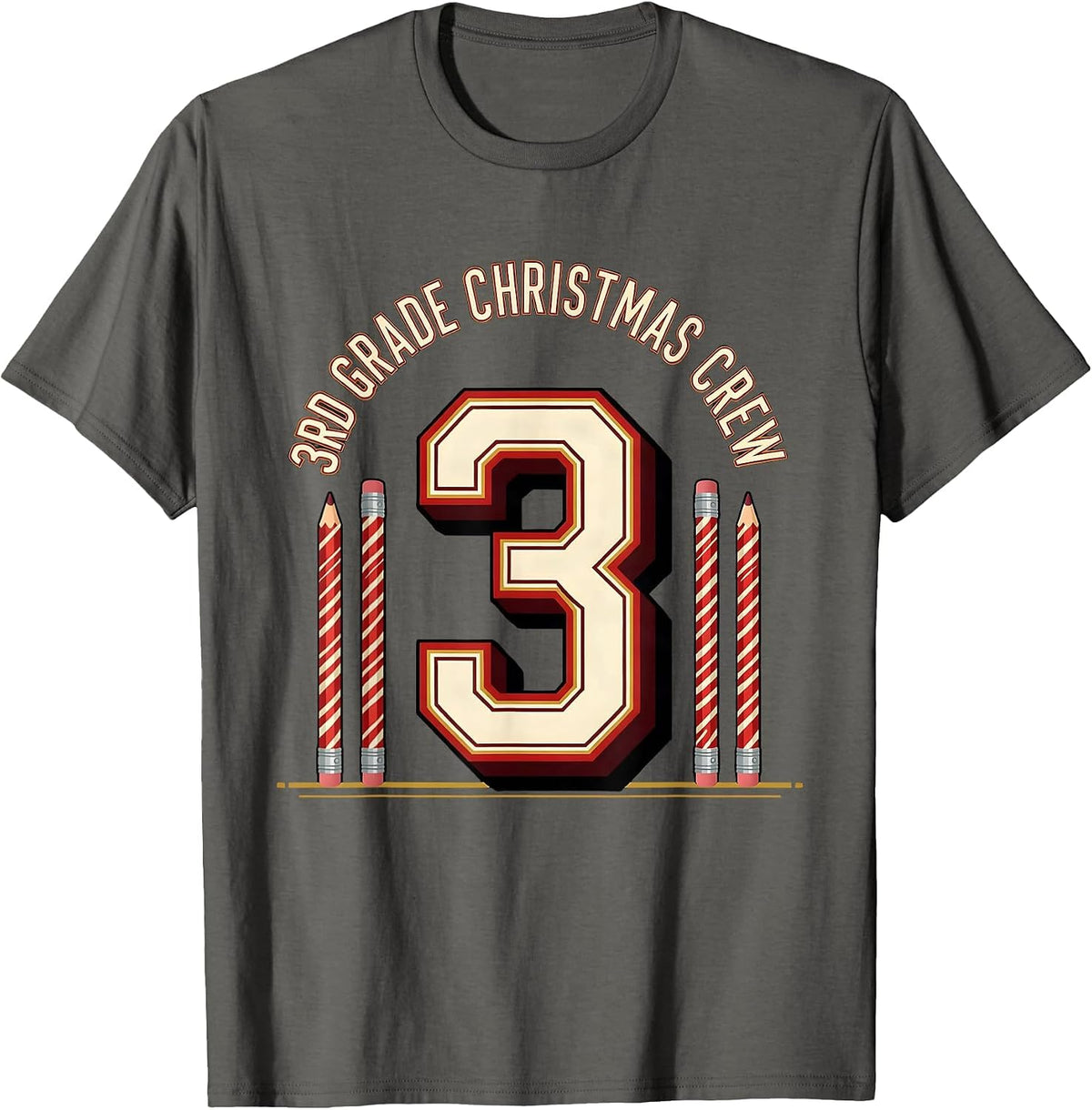 Men's 3rd Grade Christmas Crew Teacher Holiday Humor Grade-Level T-Shirt - Asphalt Grey