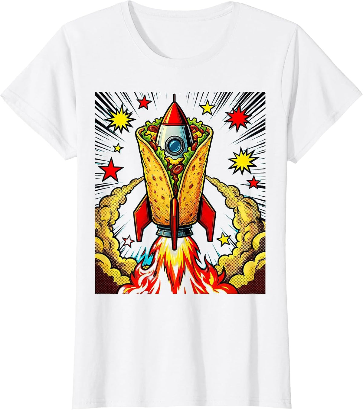 Women's Taco Rocket Launch Into Space Graphic T-Shirt - White