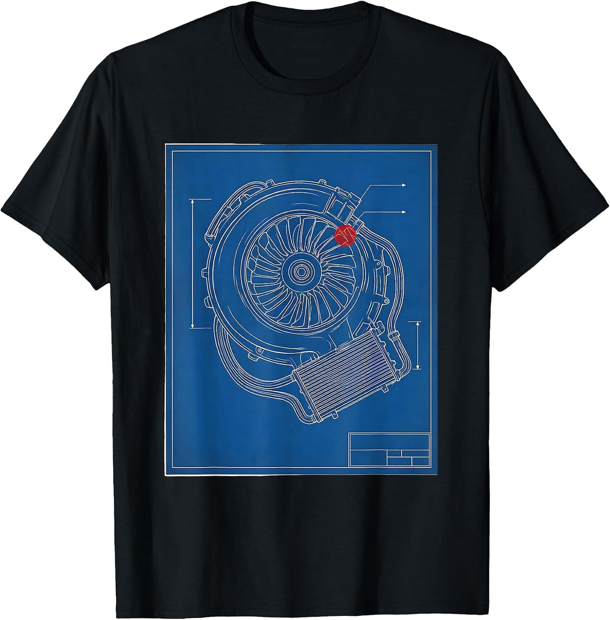 Men's Diesel Turbo Charger Technical Blueprint Trucker Mechanic T-Shirt - Black