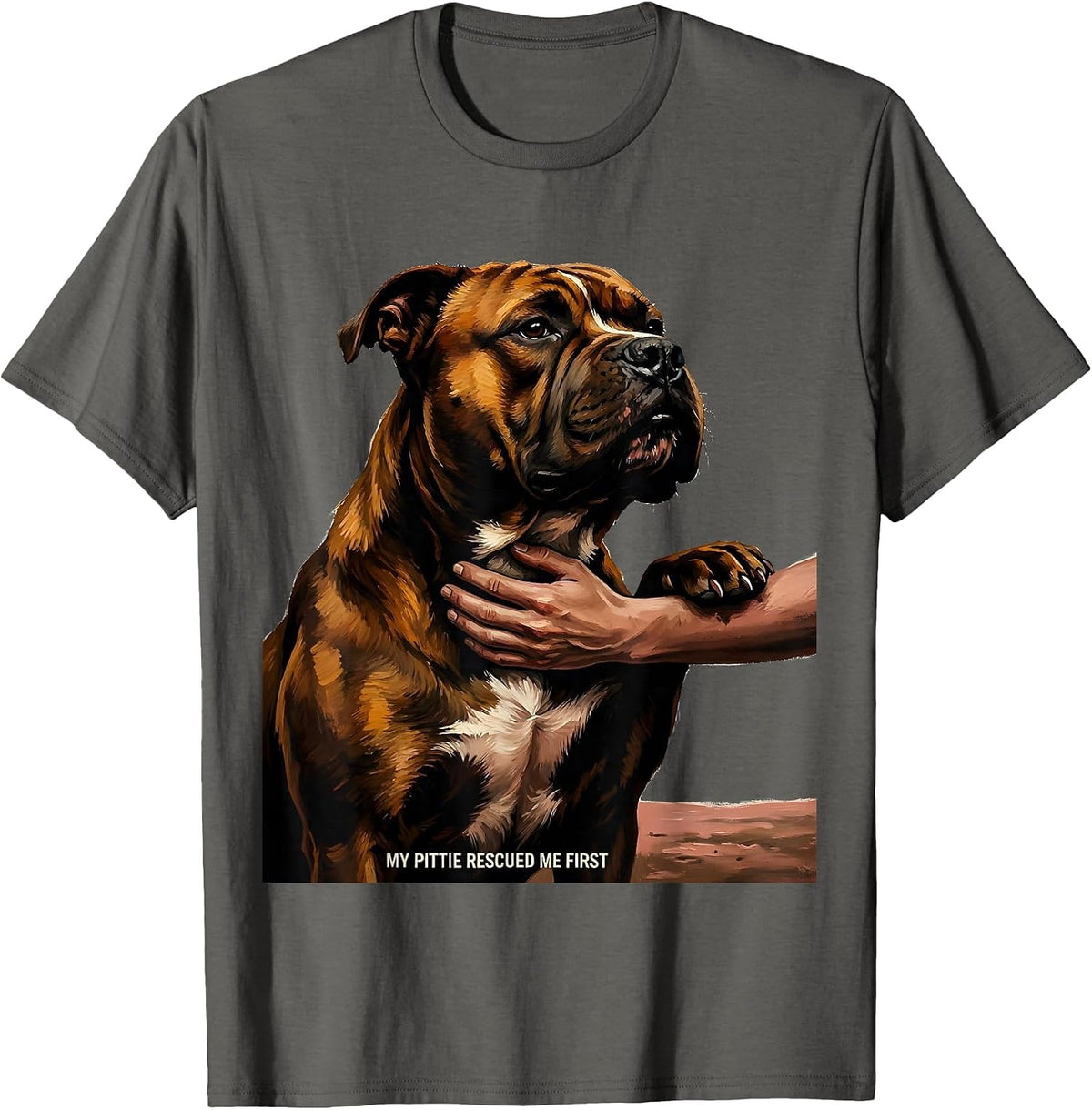 My Pittie Rescued Me First Funny Pitbull Dog Mom Pet Lover T-Shirt - Asphalt Grey