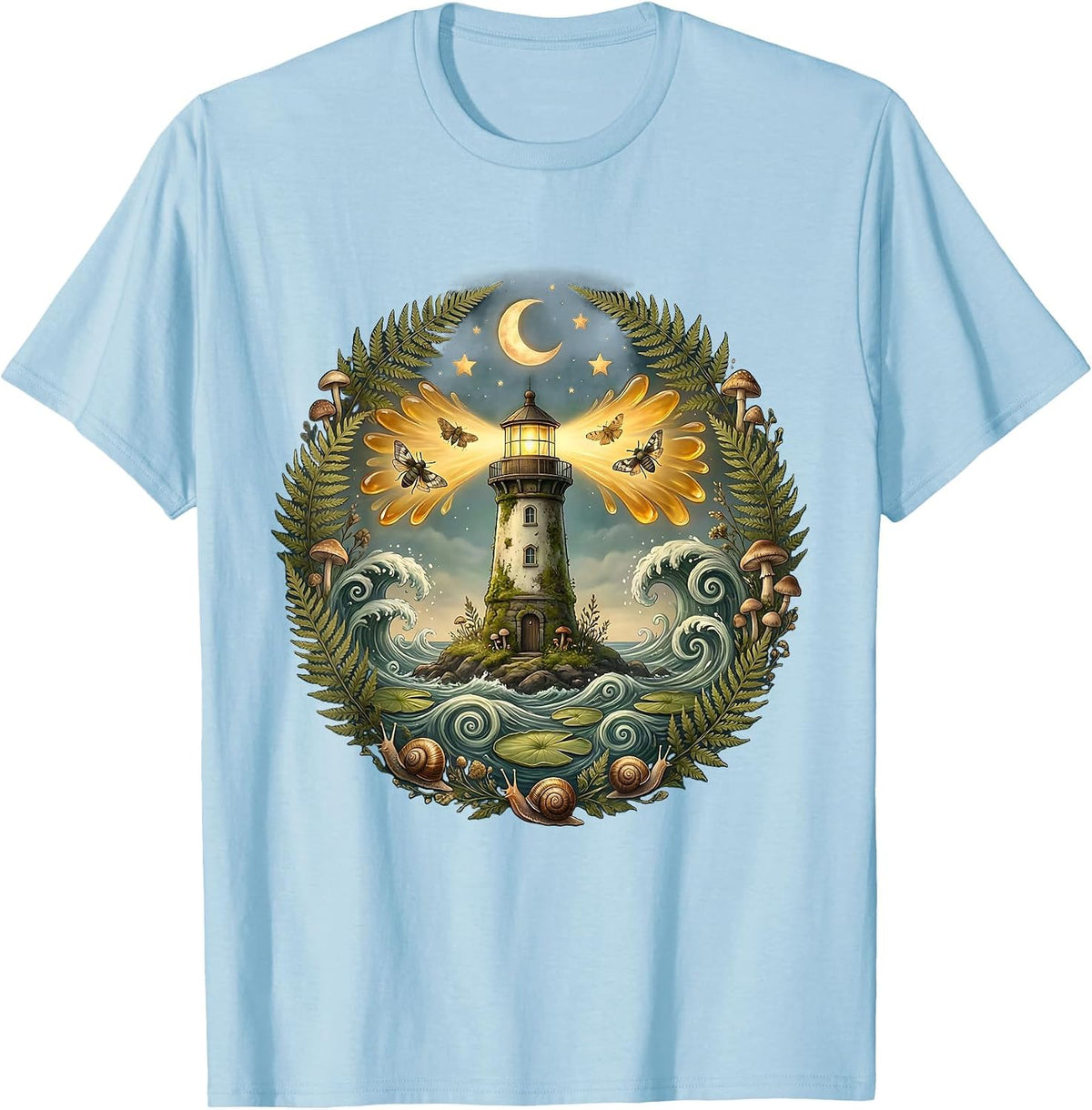 Men's Autism Awareness Lighthouse Stormy Waves Graphic T-Shirt - Baby Blue