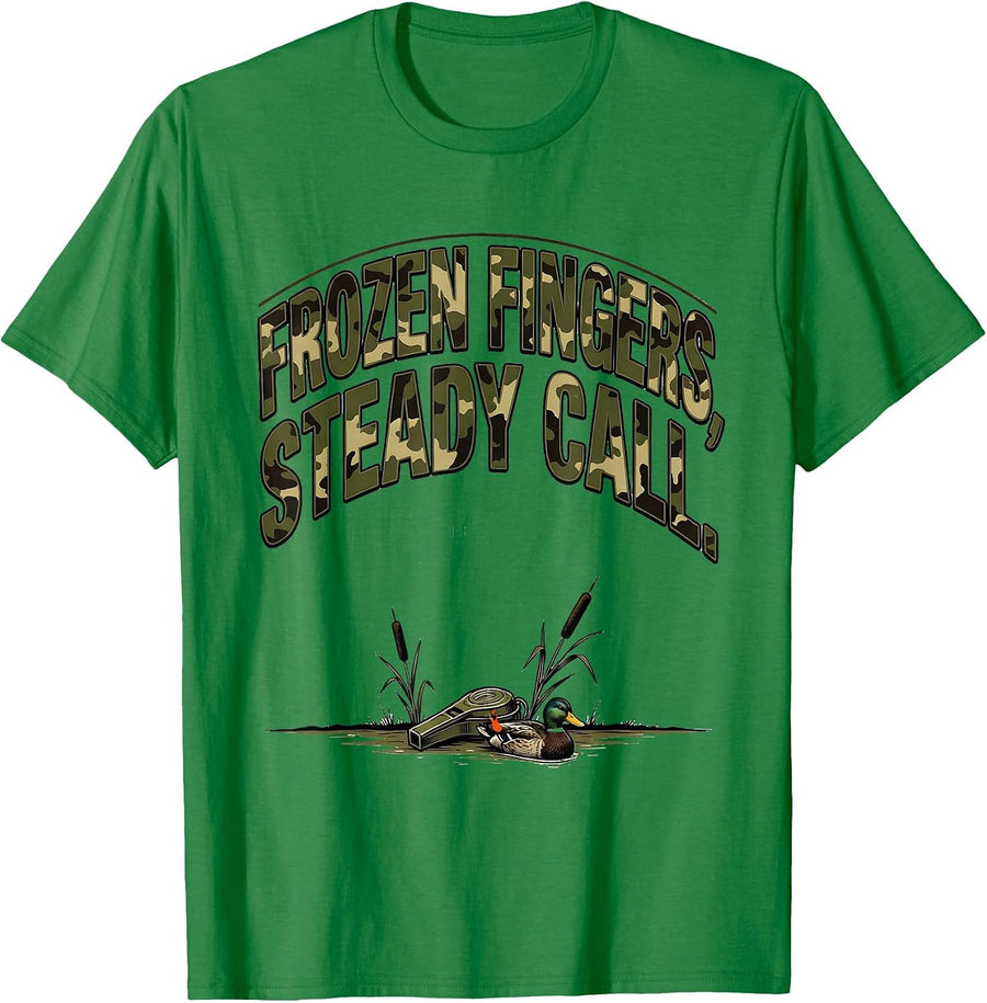 Men's Frozen Fingers Steady Call Funny Duck Hunter Hunting Dad T-Shirt - Kelly Green