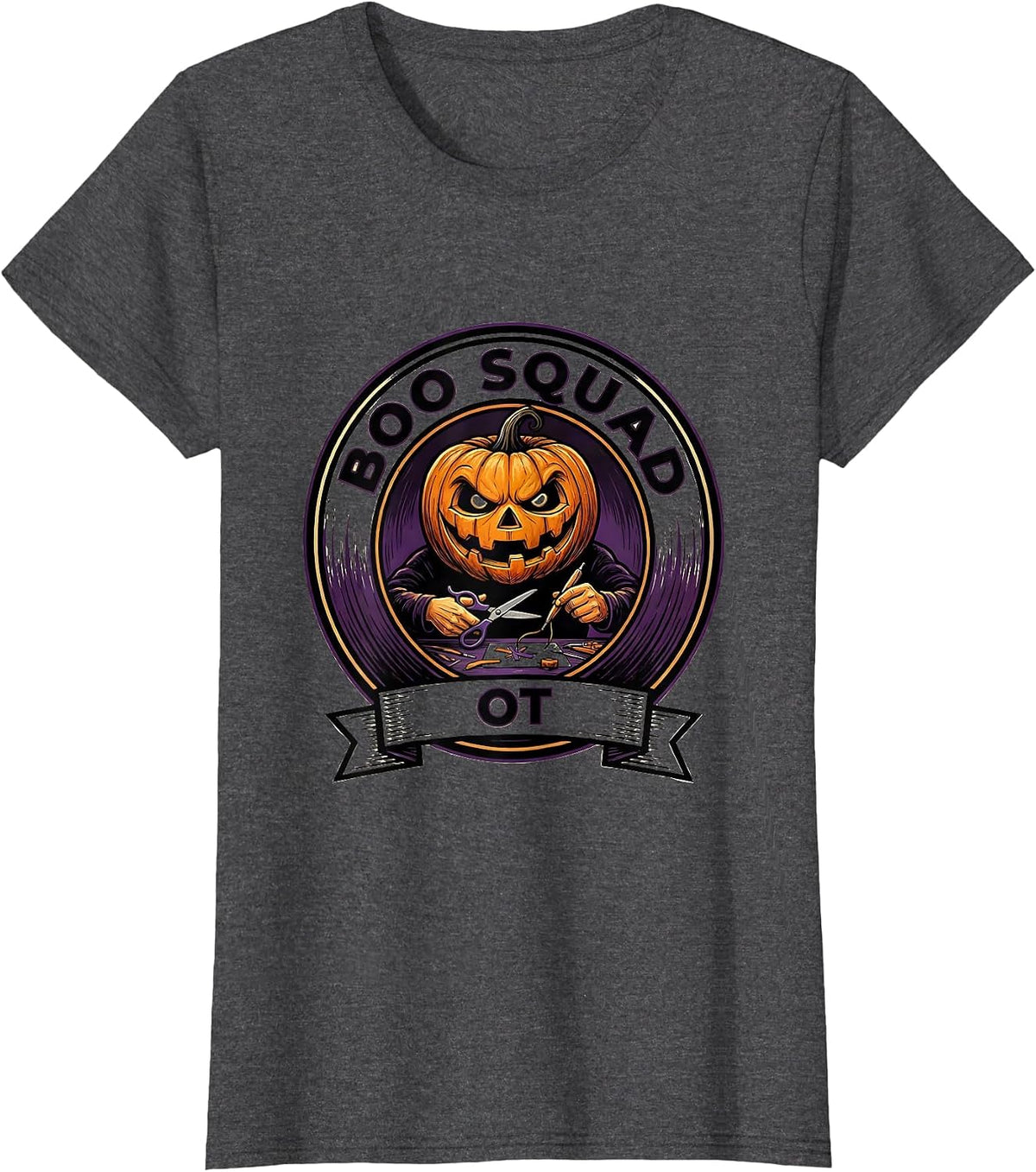 Women's Boo Squad OT Halloween Occupational Therapy Squad Humor T-Shirt - Dark Heather Grey