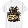 Men's Dust Boots and Tequila Cowboy Western Design T-Shirt - White