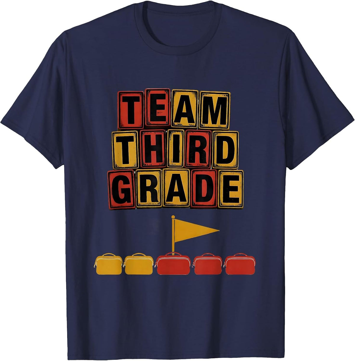 Team Third Grade Wood Type Letterpress Student Teacher Back T-Shirt - Navy Blue
