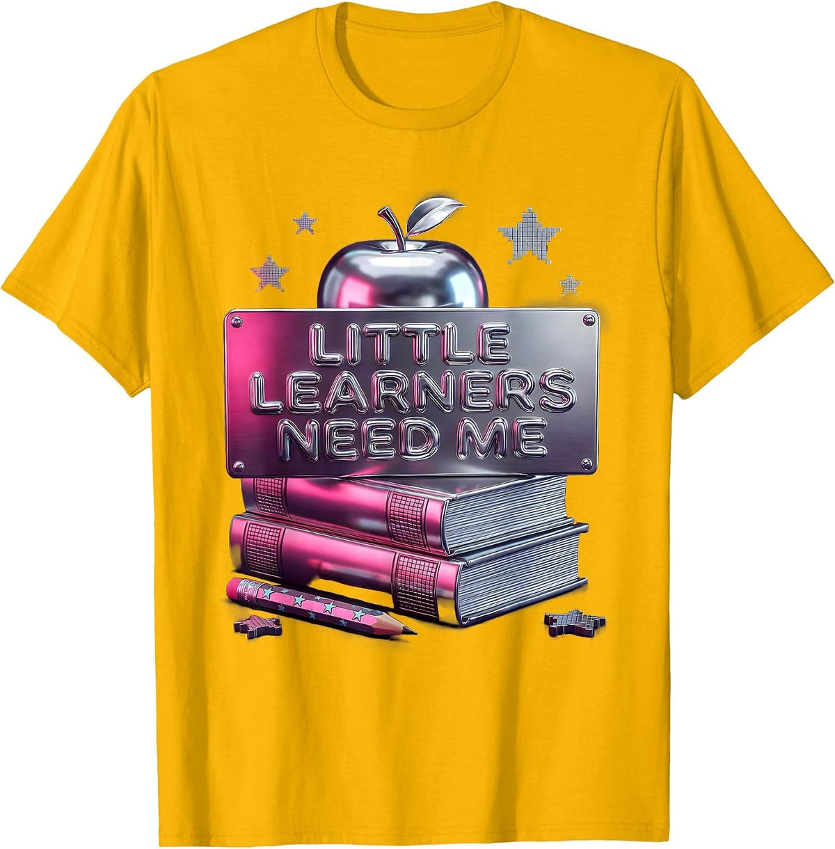 Men's Little Learners Need Me Elementary Teacher Design T-Shirt - Golden Yellow