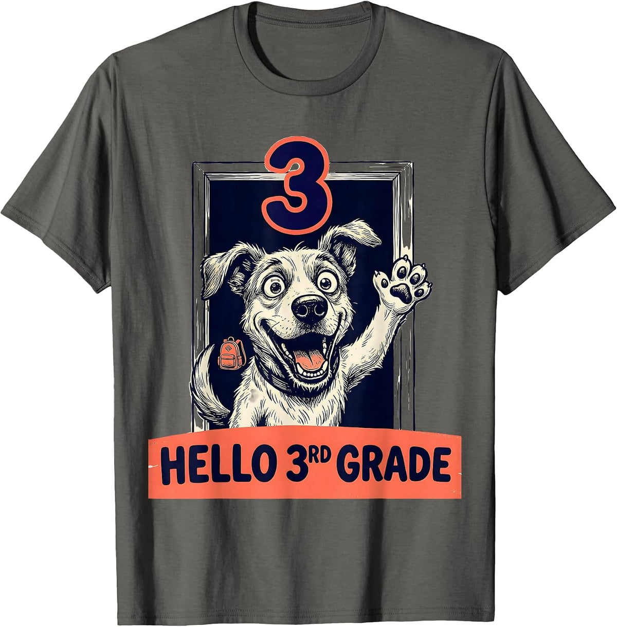 Hello 3rd Grade Cartoon Dog Back To School Teacher Kids T-Shirt - Asphalt Grey