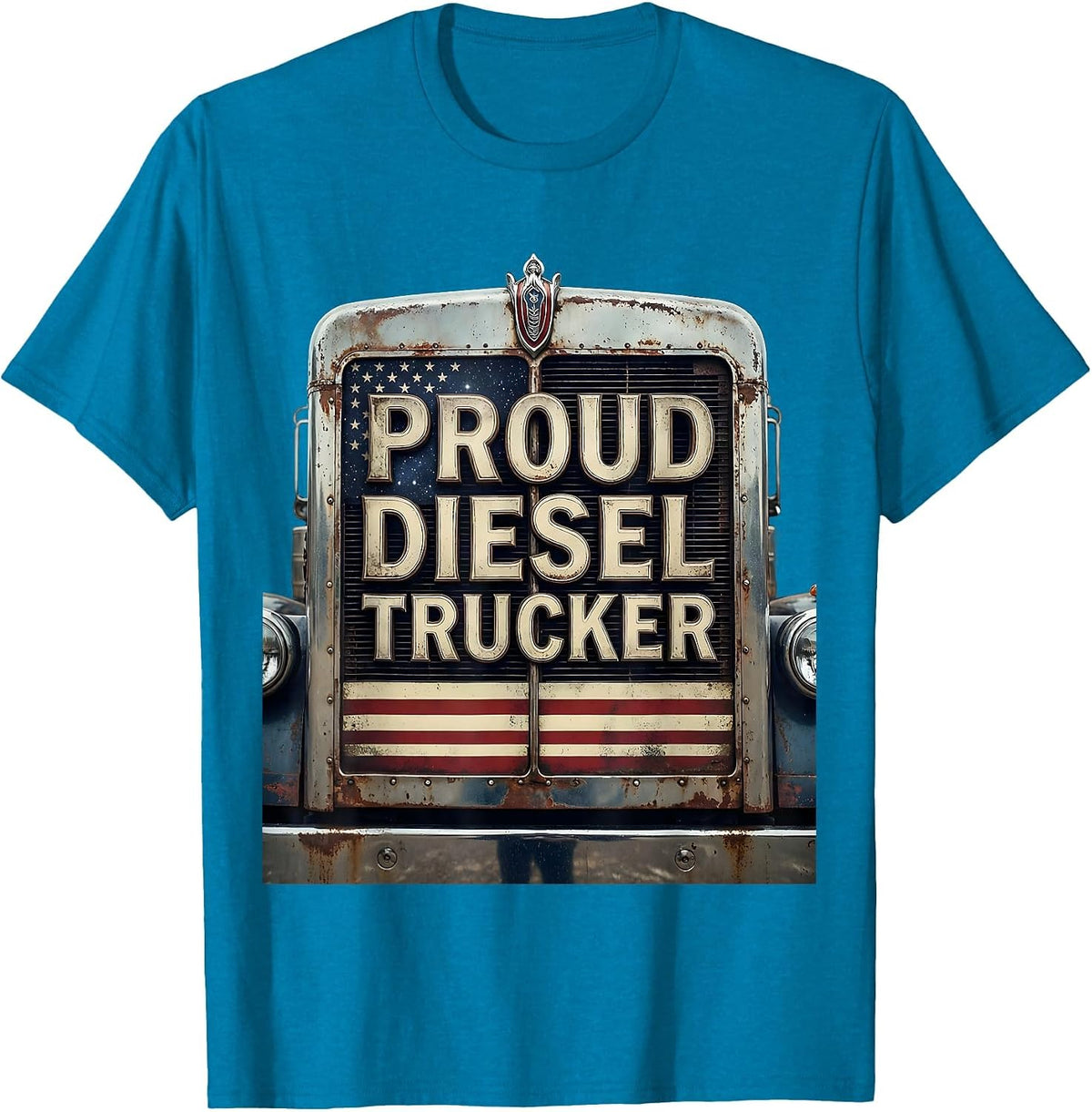 Proud Diesel Trucker Vintage Semi Trucker American Flag T-Shirt - Sapphire Blue