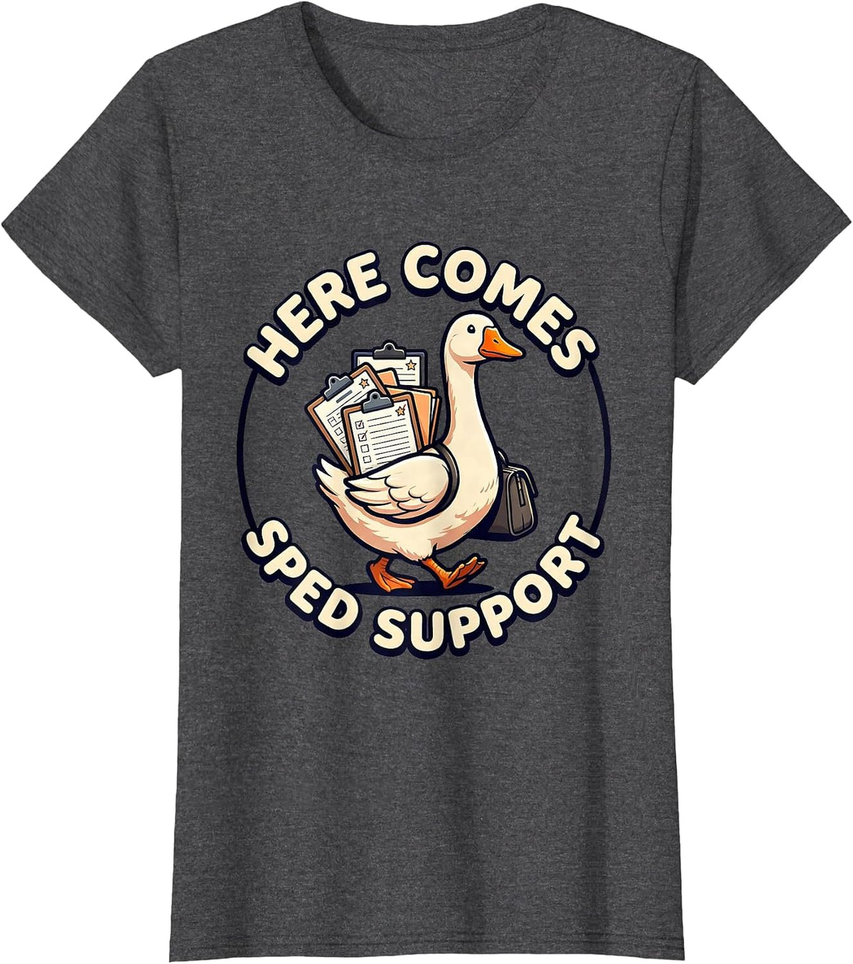 Women's Here Comes SPED Support Cute Kawaii Funny SPED Teacher T-Shirt - Dark Heather Grey