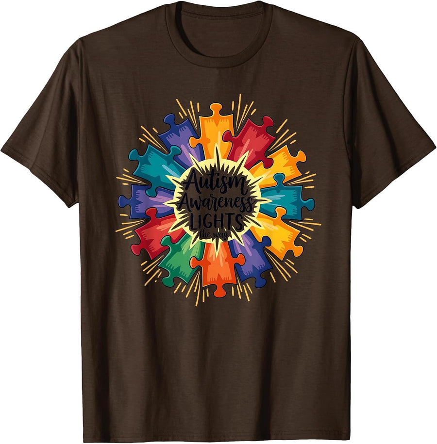 Autism Awareness Lights Way Inspirational Design T-Shirt - Brown