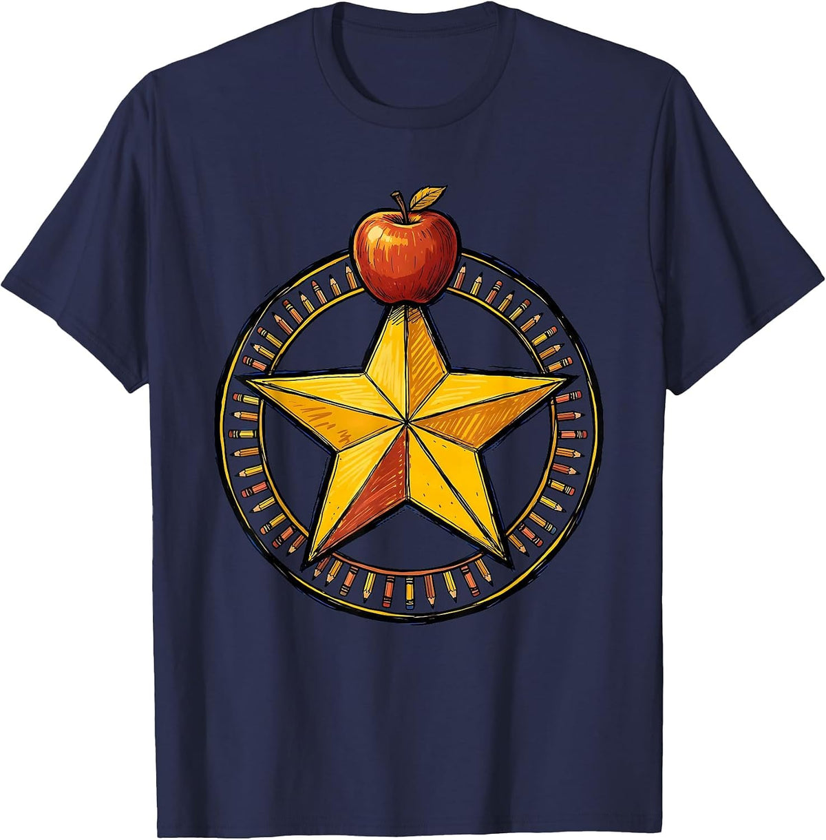 Men's Third Grade Teacher Gold Star Badge Cardigan T-Shirt - Navy Blue