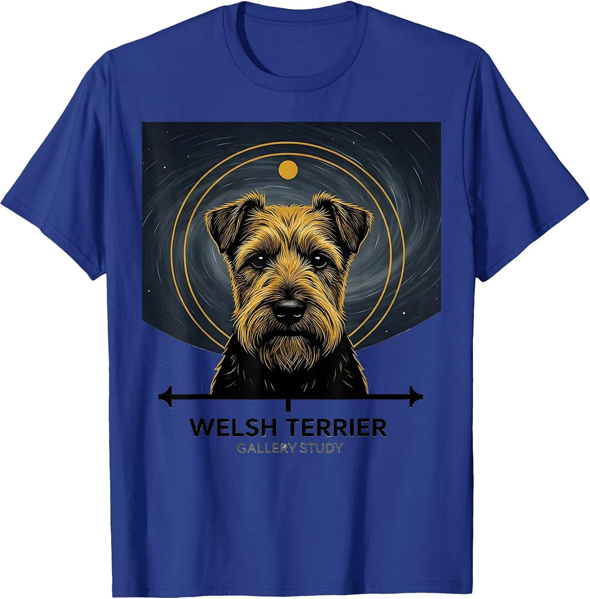 Men's Welsh Terrier Gallery Study Minimalist Dog Portrait Art T-Shirt - Royal Blue