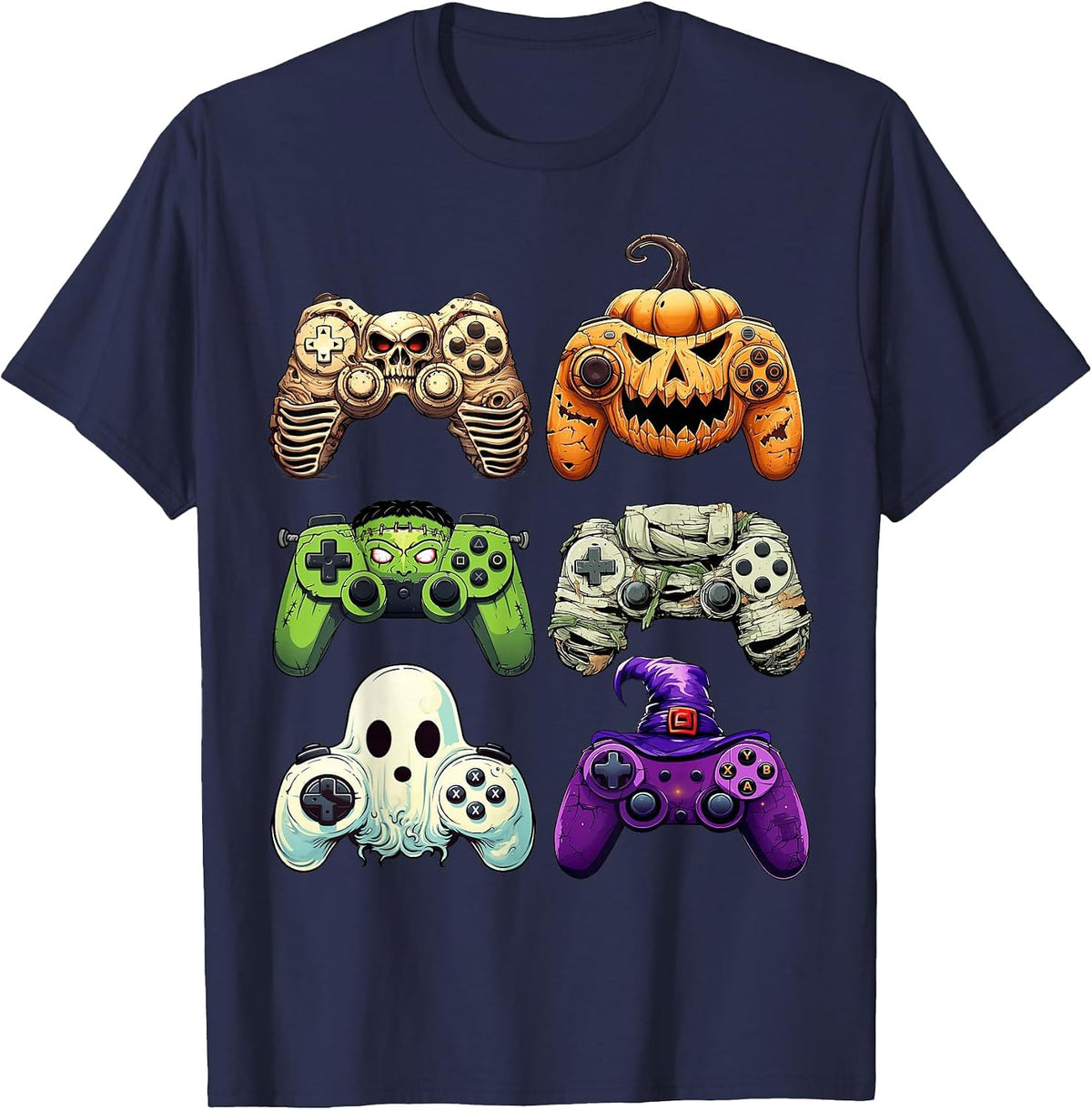 Halloween Skeleton Zombie Gaming Controller Mum Boys Children T-Shirt - Navy Blue