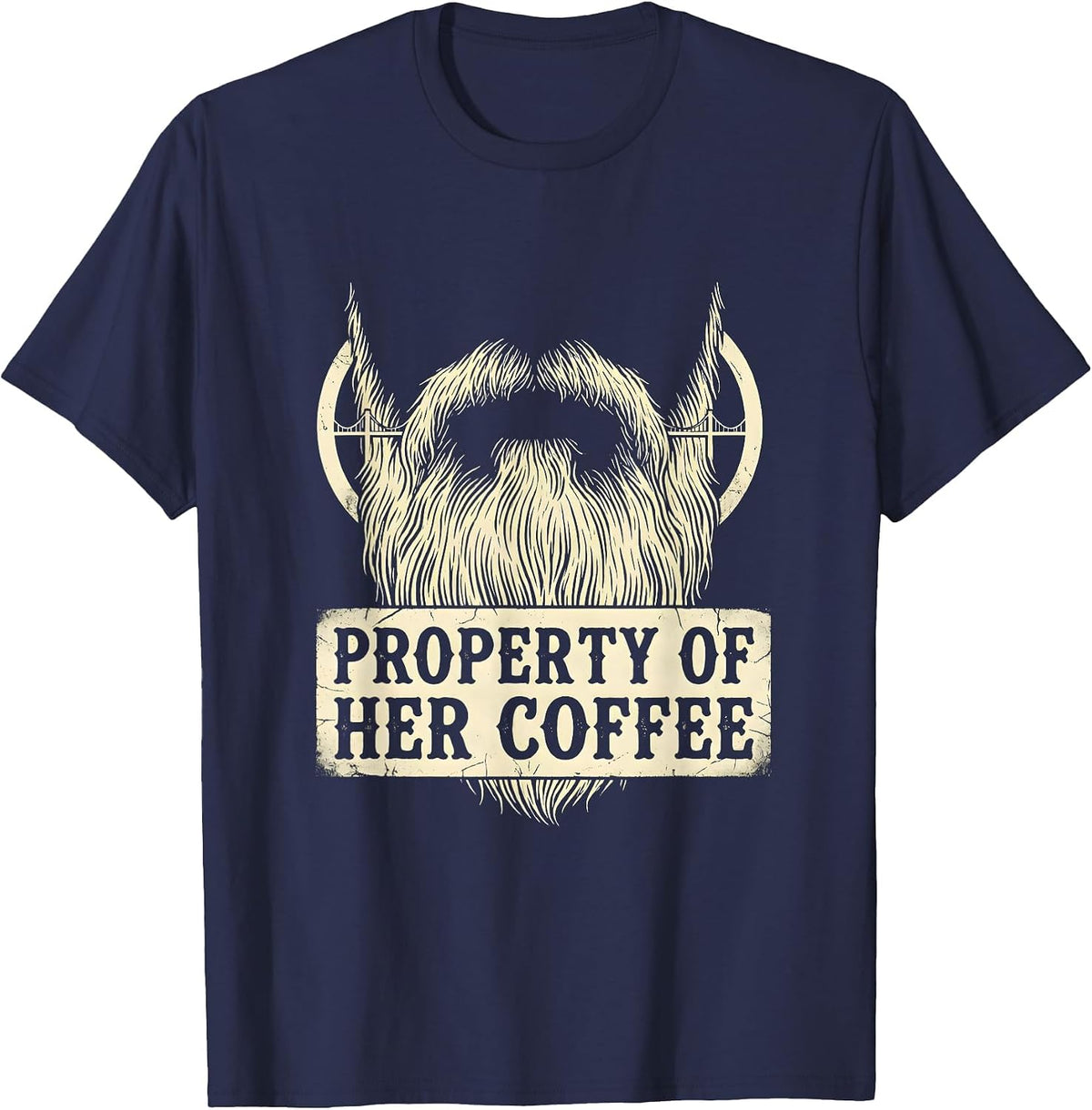 Property Of Her Coffee Boho Western Funny Bearded Husband T-Shirt - Navy Blue