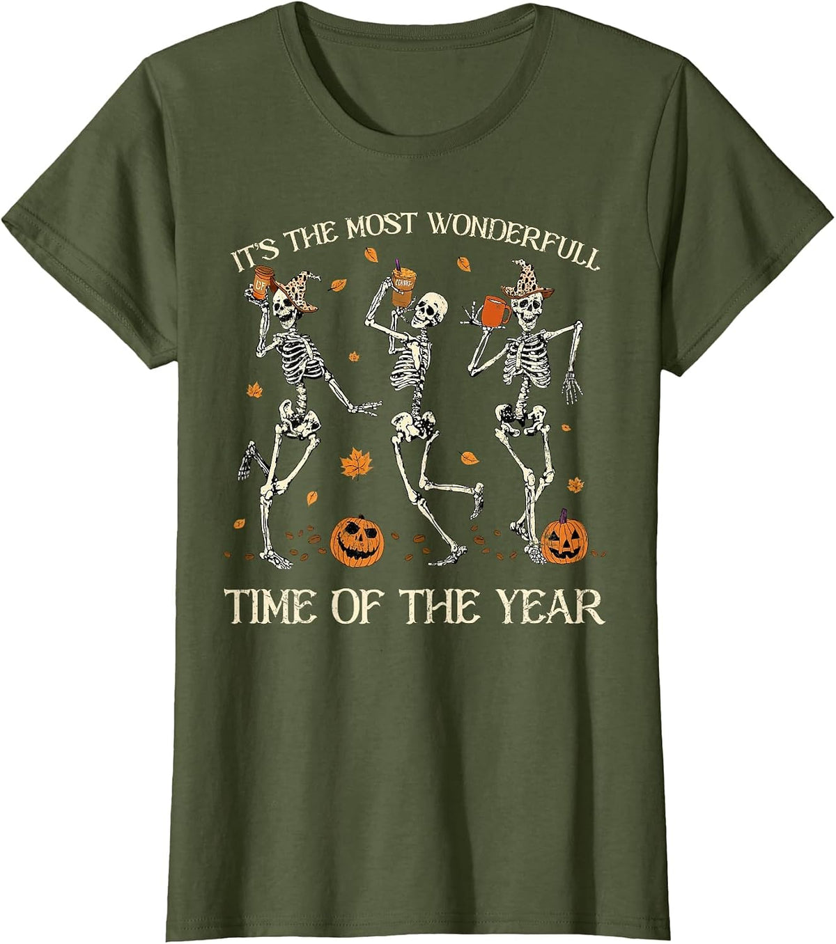 It's The Most Wonderful Time of The Year Skeleton Halloween T-Shirt - Olive Green