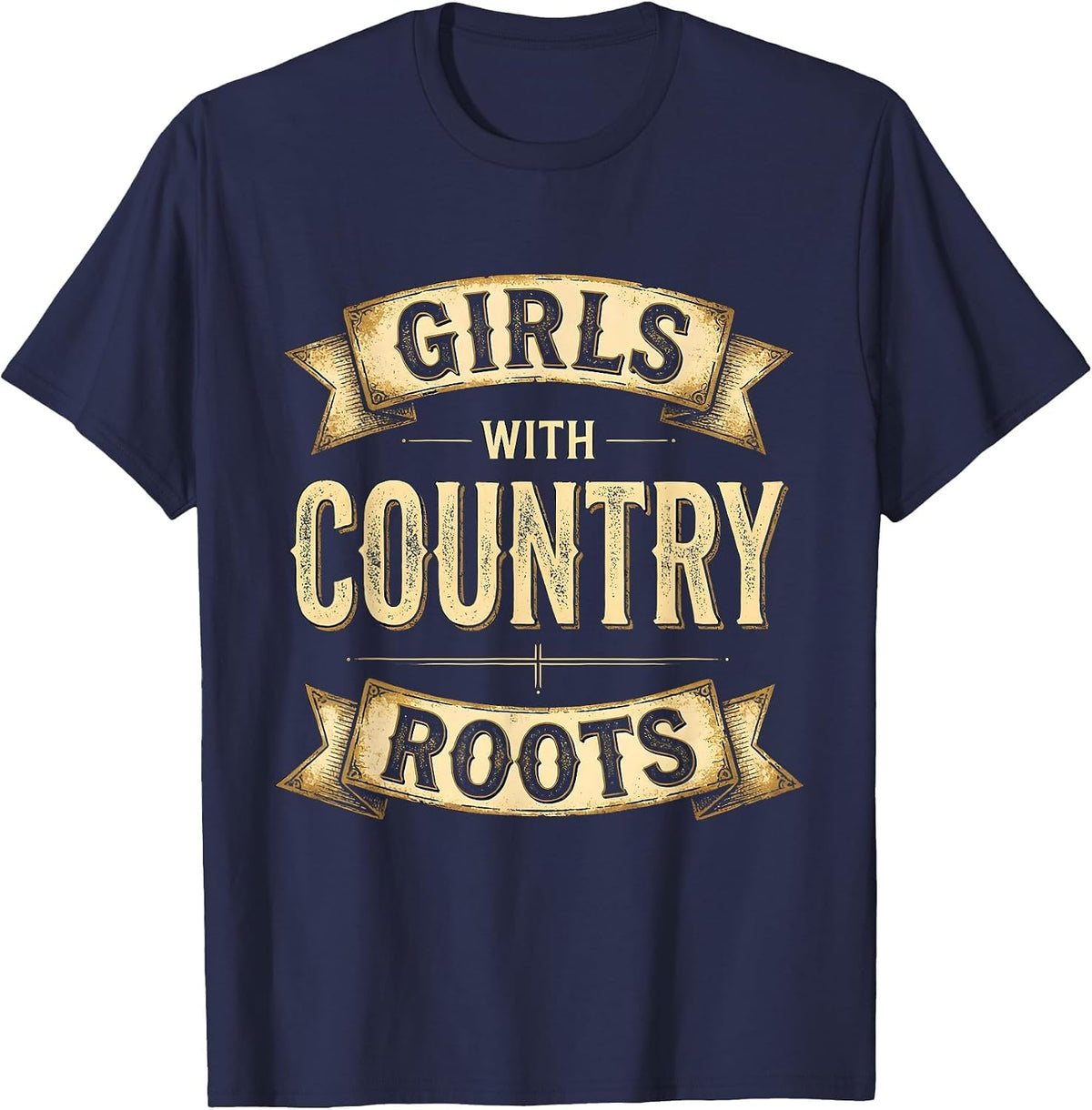 Girls With Country Roots 90s Country Design T-Shirt - Navy Blue