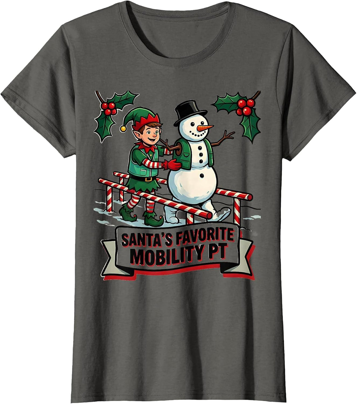 Women's Santa's Favorite Mobility PT Funny Physical Therapist T-Shirt - Asphalt Grey