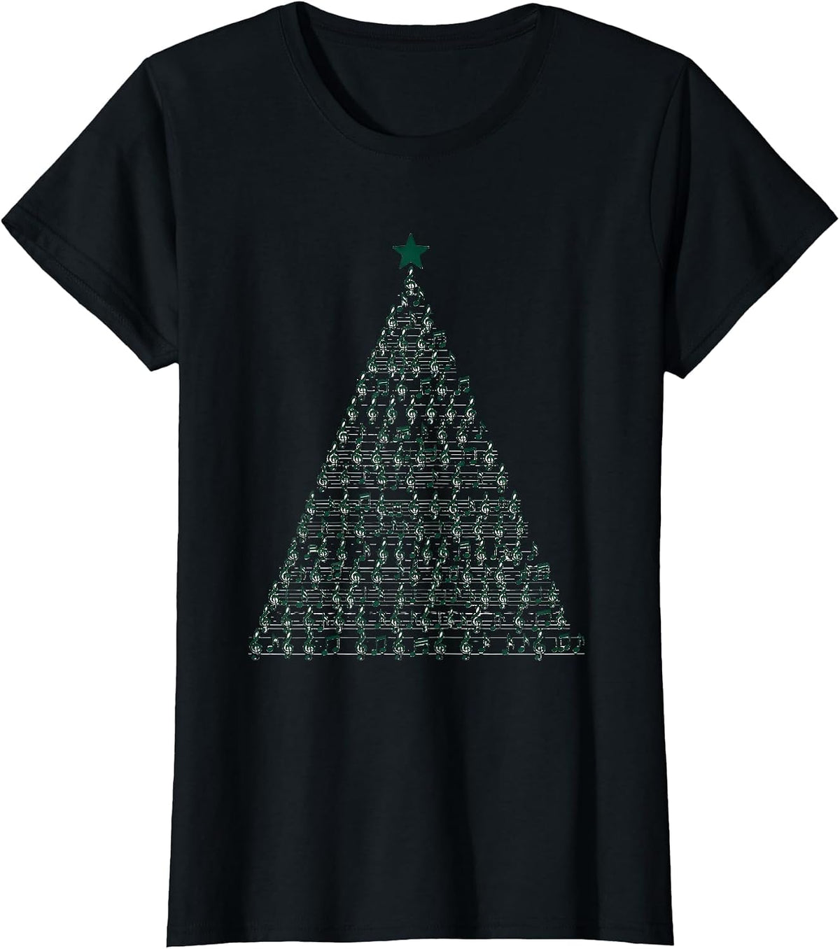 Women's Treble Clef Tree Monochromatic Music Teacher Christmas T-Shirt - Black
