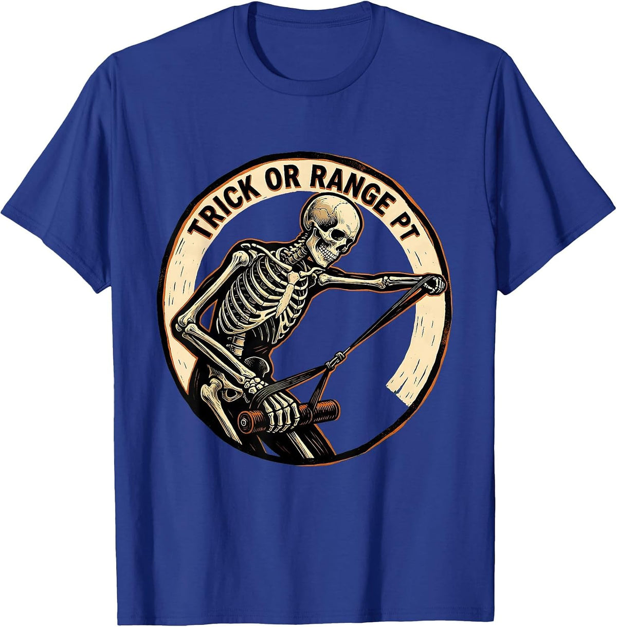 Men's Trick Or Range PT Linocut Halloween Physical Therapy T-Shirt - Royal Blue