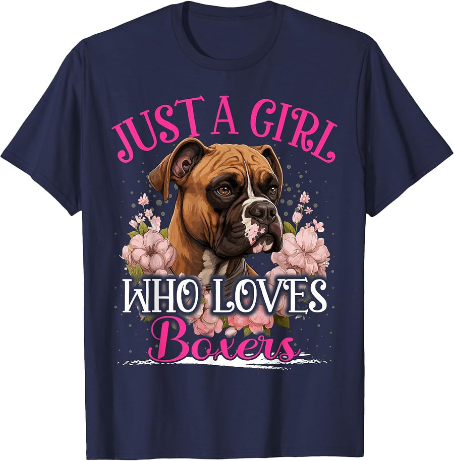 Just A Girl Who Loves Boxer Dog for Women Girls T-Shirt - Navy Blue