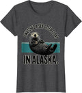 Women's I Watched A Sea Otter Float In Alaska Linocut Wildlife Lover T-Shirt - Dark Heather Grey