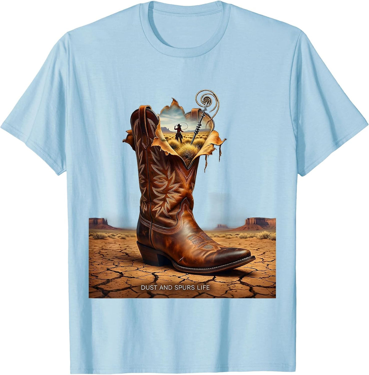 Dust and Spurs Life Cowgirl Graphic Design T-Shirt - Baby Blue