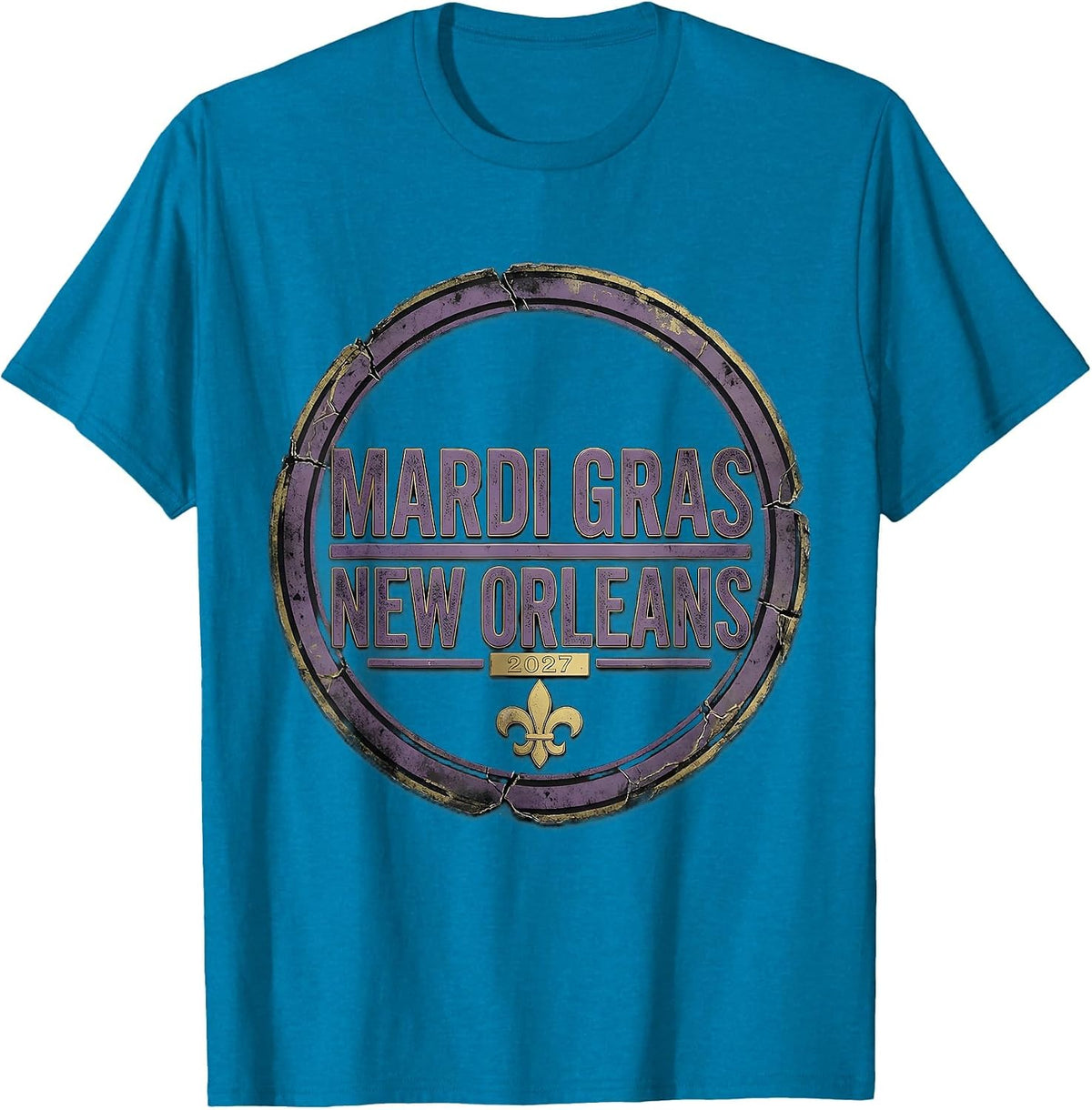 Mardi Gras 2027 · New Orleans Distressed Carnival Souvenir T-Shirt - Sapphire Blue