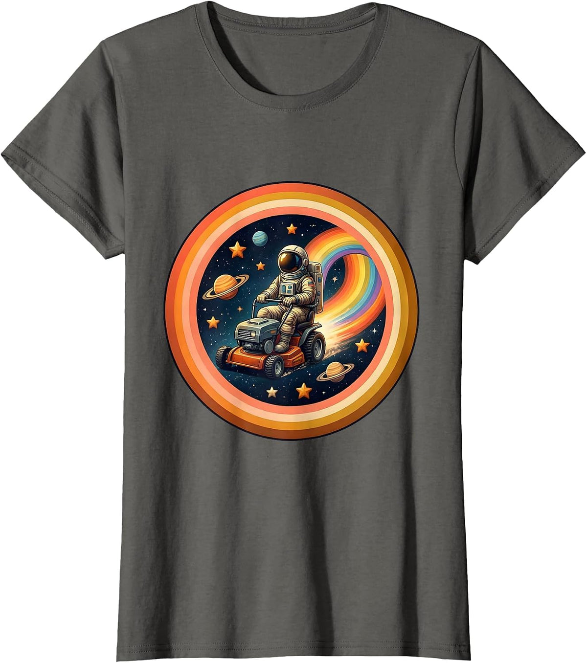 Women's Astronaut Riding a Lawnmower Through Space T-Shirt - Asphalt Grey