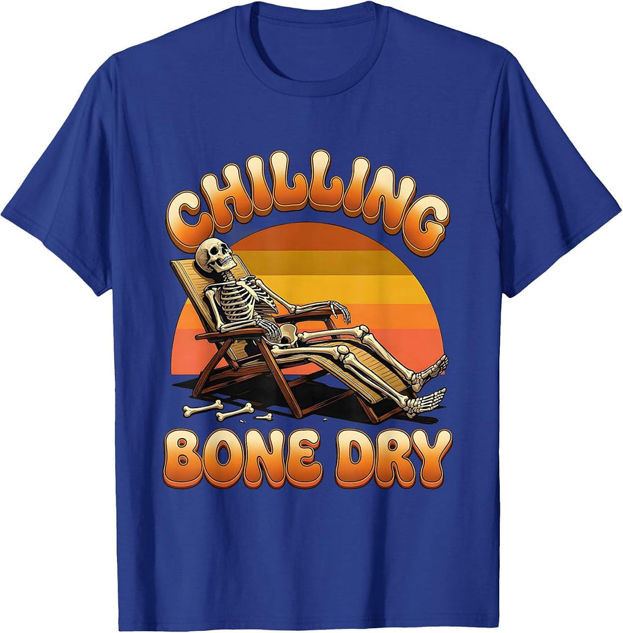 Chilling, Bone Dry Retro Funny Halloween Skeleton Gift T-Shirt - Royal Blue