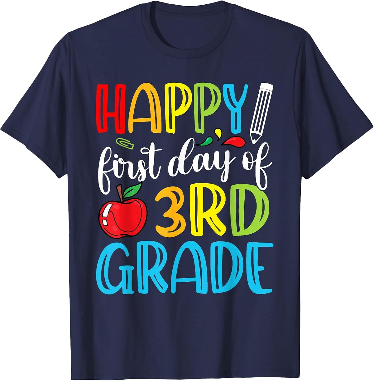 Funny Happy First Day of 3rd Grade Cute Back to School T-Shirt - Navy Blue