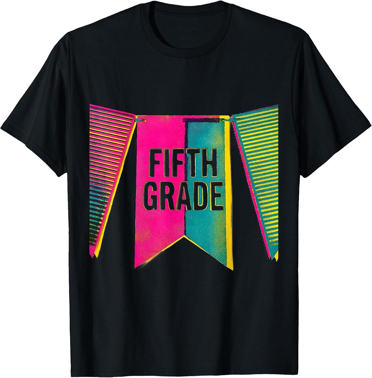 Men's Fifth Grade Pennant Flag Back to School Girls T-Shirt - Black