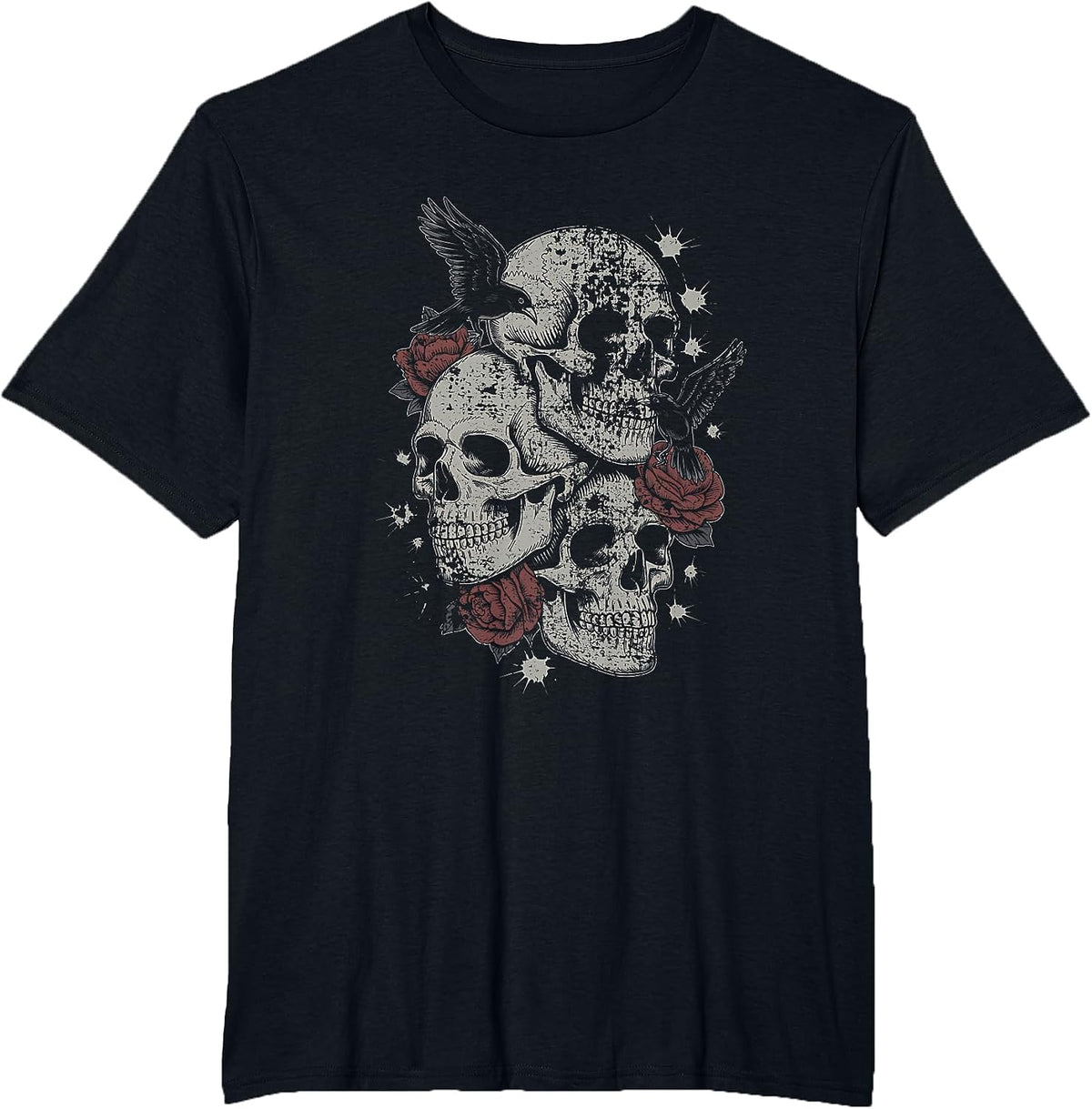Roses and Skulls Elder Emo Grunge Punk Graphic Goth Gothic T-Shirt - Black