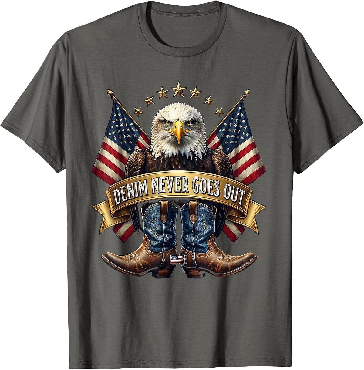 Men's Denim Never Goes Out Cowgirl Design T-Shirt - Asphalt Grey