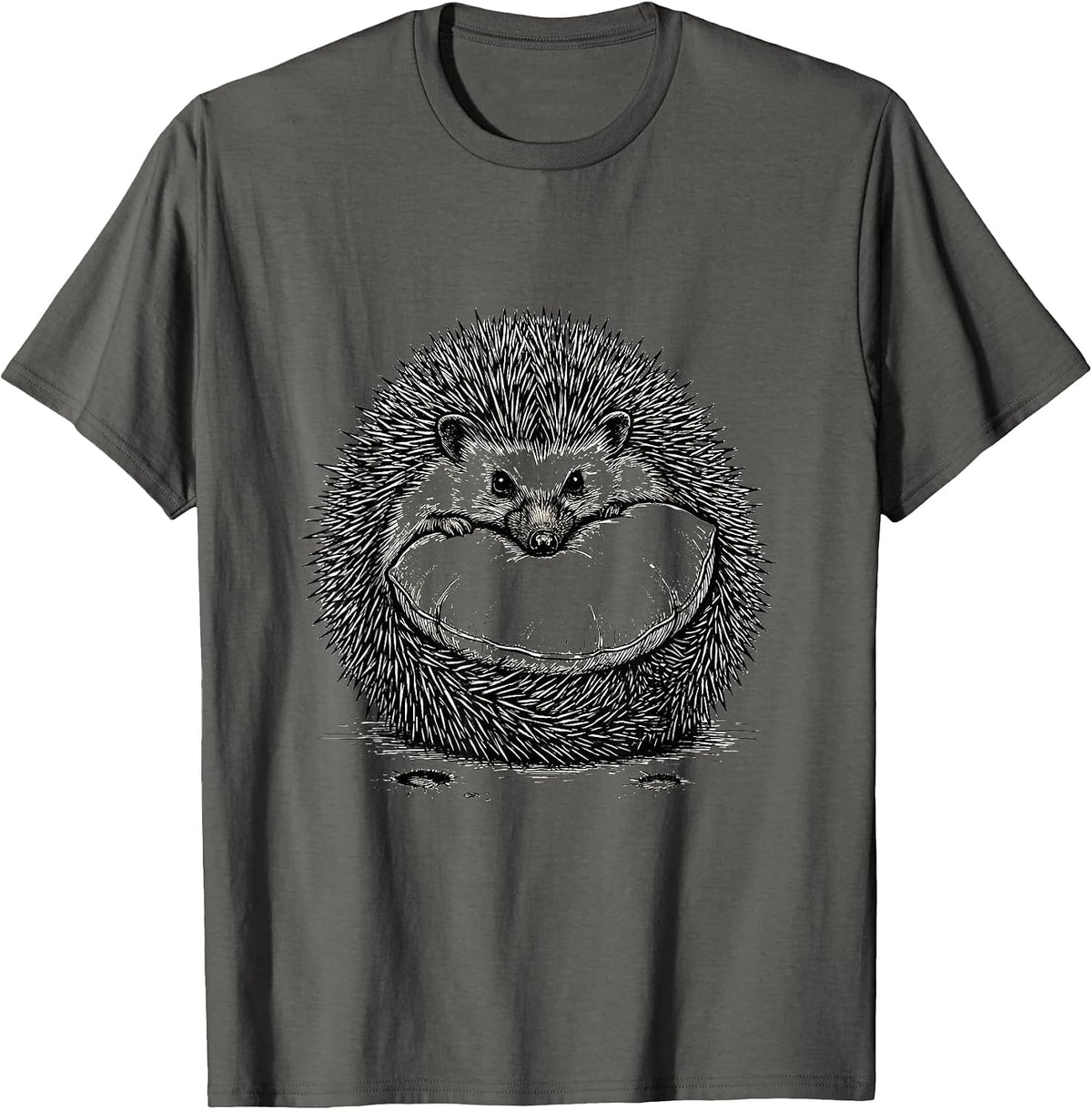 Curled Hedgehog Line Art Cute Small Animal Lover Humor T-Shirt - Asphalt Grey