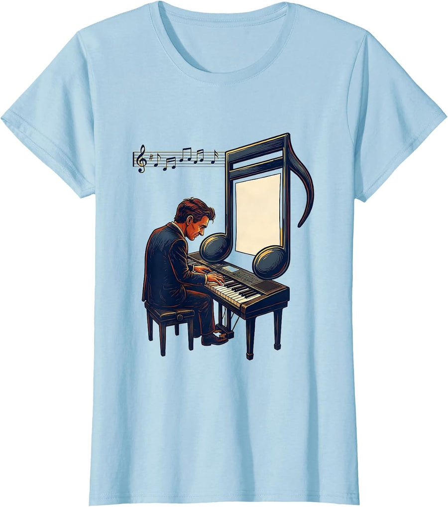 Women's Pianist Eighth Note Memo Humor Music Lover Gift T-Shirt - Baby Blue