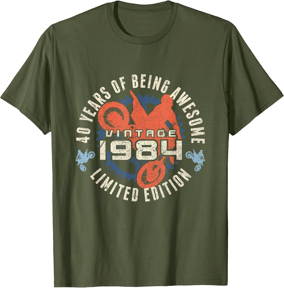 Vintage 1984 Motocross Racer Dirt Bike Rider 40th Birthday T-Shirt - Olive Green